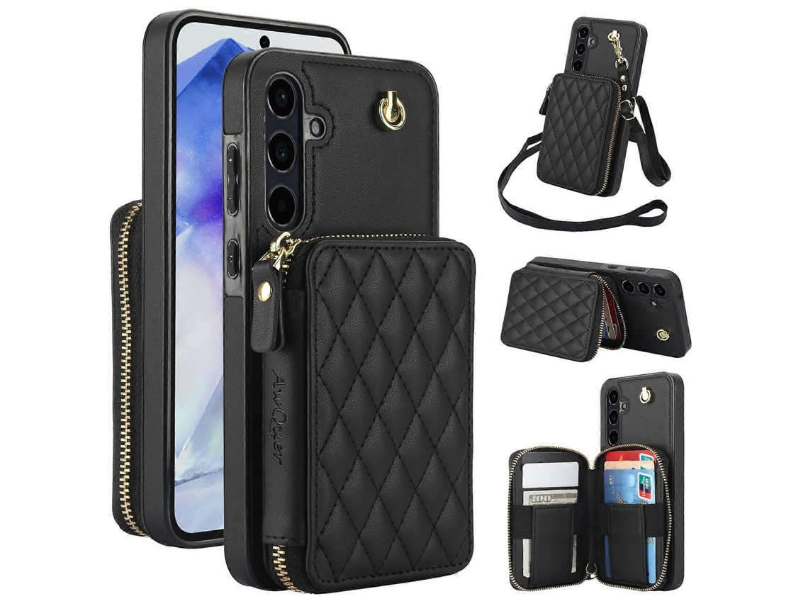 Capa De Celular Awquer Com Zíper E Estampa De Losangos Em Couro Para Samsung Galaxy A55 5g