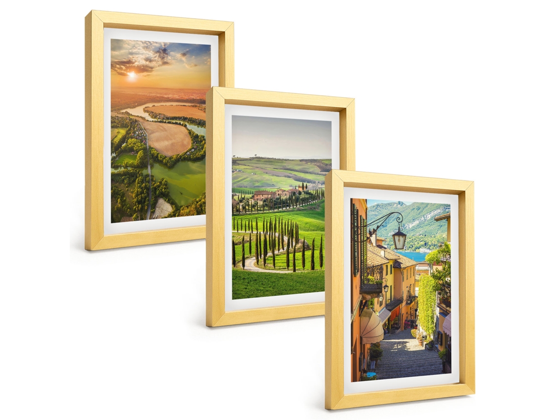 Composição De Quadros Paisagens Italianas, Rua À Beira Do Rio Espelharte (3 Peças 20x30 Cm)