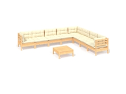 Conjunto de 9 Lounge de Jardim com Almofadões Creme Pinho Maciço MAISON EXCLUSIVE