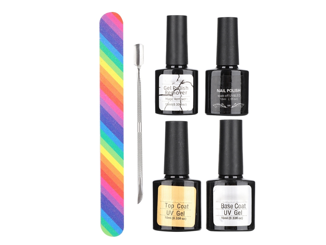 Kit Eficiente De Esmalte De Uñas Com Quitamaniquí, Base, Top Coat, Lixa E Empurrador Para Manicure E Arte De Uñas