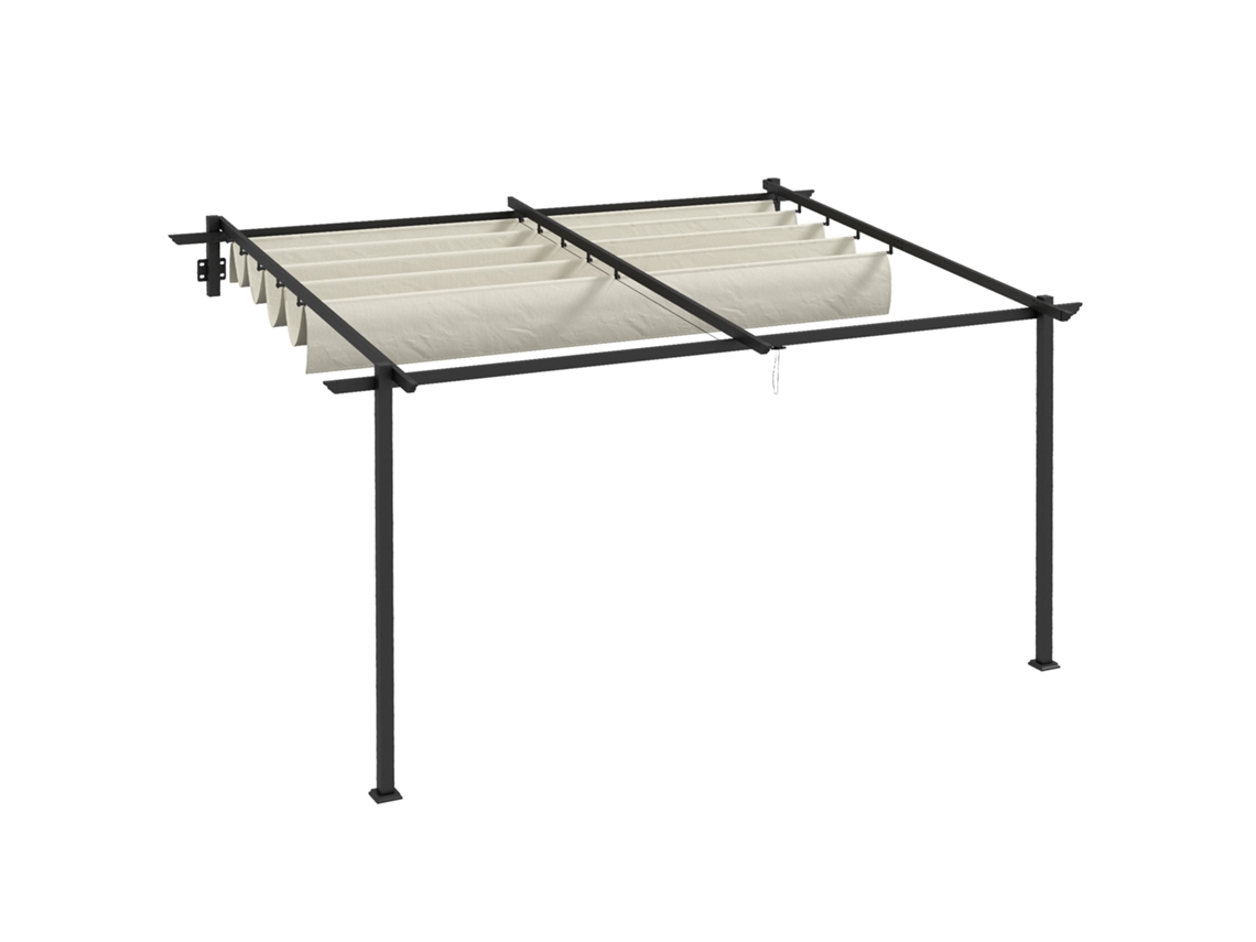 Pérgola de Parede 4x3m, Teto Retrátil de Poliéster, Estrutura de Aço, Creme e Cinza Escuro