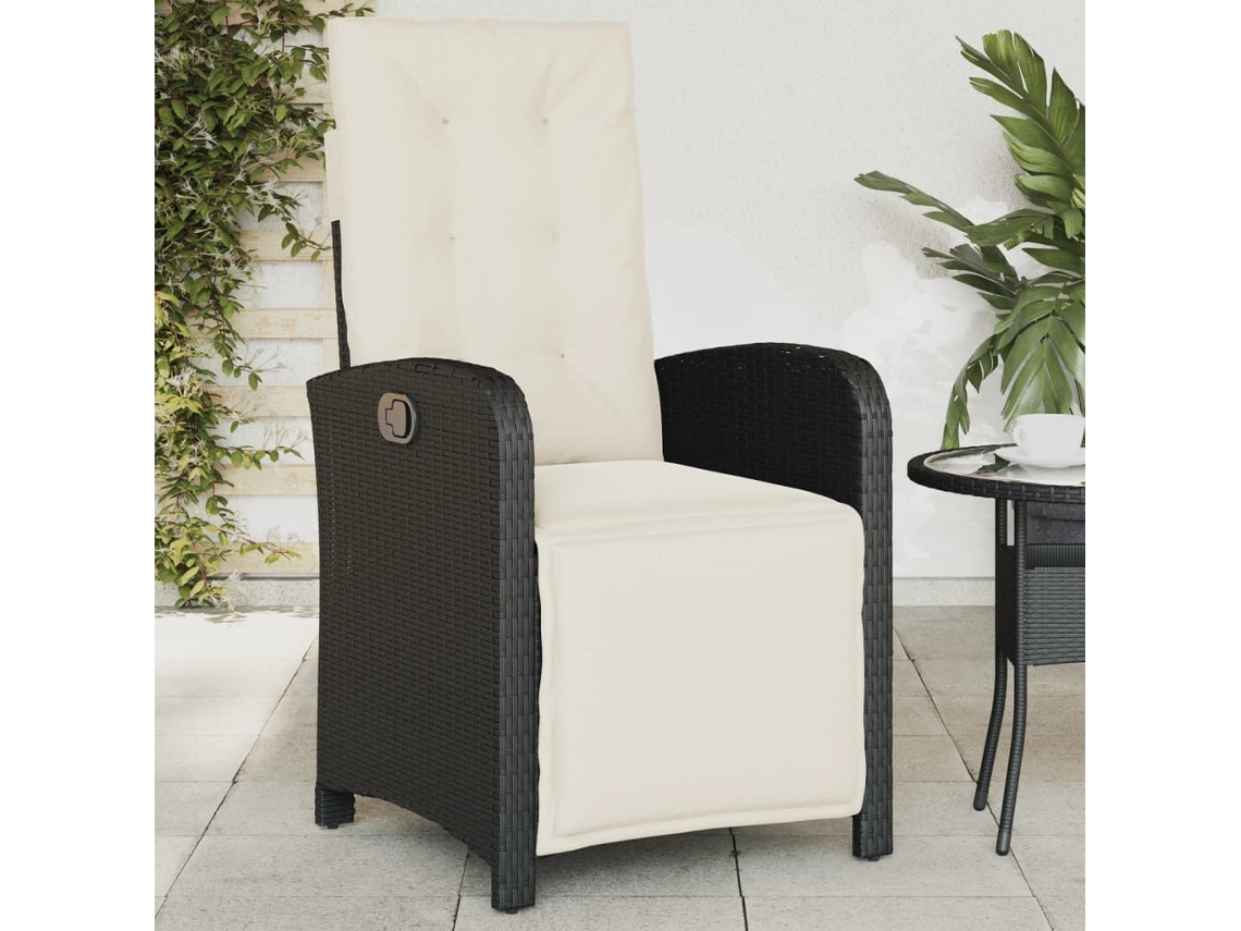 Cadeira De Jardim Reclinável C/ Apoio Para Os Pés Vime Pe Preto Dkd Home Decor