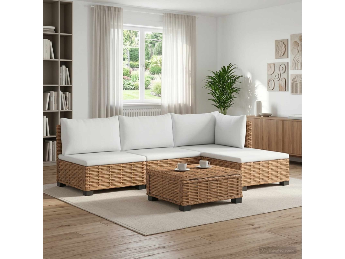 Vidaxl 5 Unid. Conjunto De Lounge Em Rattan Com Almofadas Gendt