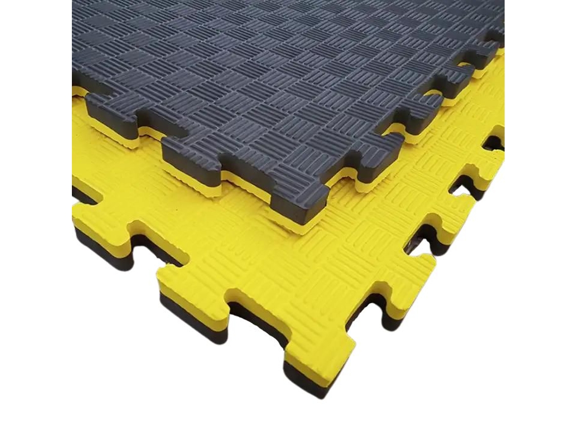 Conjunto 10 Uds De Tatame Profissional 100x100x4 Cm Preto E Amarelo Fitness Tech