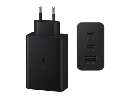 Carregador 65W KLACK Usb-C Adaptador de Corrente com 2 Portas Usb-C Y Un Porta Usb-A Preto