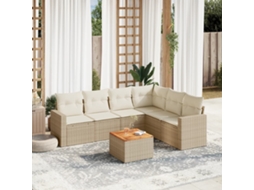 Vidaxl 7 Pcs Conjunto De Sofás P/ Jardim Com Almofadões Vime Pe Bege