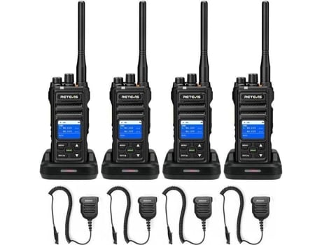 Walkie Talkie de Longo Alcance Retevis NR630S, IP67 à prova d'água, redução de ruído por IA, 2800 mAh, tela LCD e microfone (preto, pacote com 4)