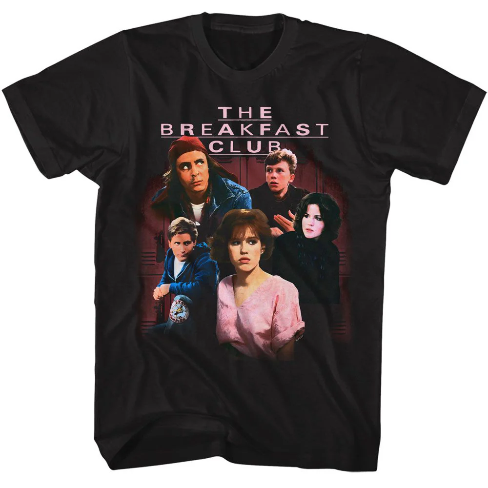 Unisex Adult T-shirt Rockinstone Breakfast Club Movie Group Photo Lockers Black Sizel