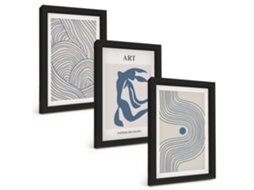 Composição De Quadros Linhas Abstratas Azuis Espelharte (3 Peças 20x30 Cm)