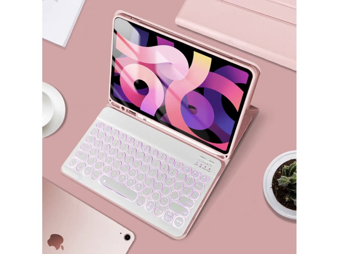 Capa Do Teclado Bluetooth para Digitallab Para Samsung Galaxy Tab S9 Plus de 12,4 polegadas X810/X816B/X818U (Layout Português - Rosa)