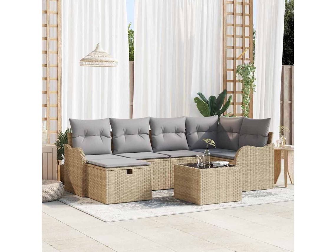 Vidaxl Conjunto De Sofá De Jardim 7 Unid. Rattan Sintético