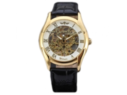 Reloj Hombre Negocios Con Dial De Patrón Hueco Correa Pu Movimiento Mecánico (oro Blanco)