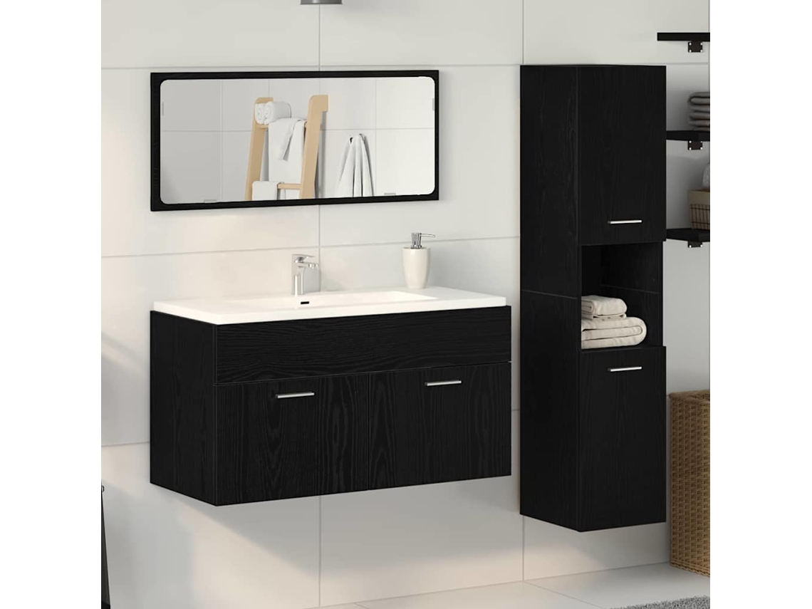 Vidaxl Conjunto De Móveis Para Banheiro Com Porta 3 Pcs Carvalho Preto