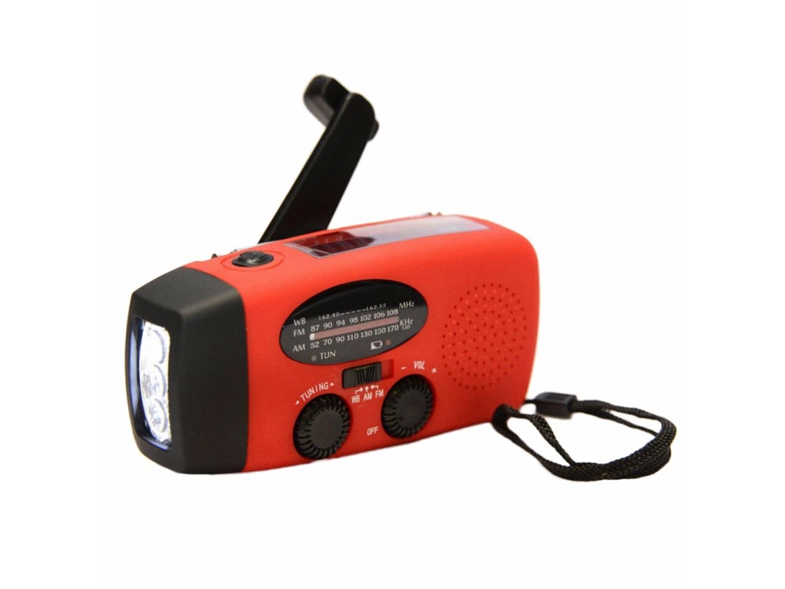 RÁDIO SOLAR AQUAFORGE com manivela, lanterna, bateria de 2000mah, SOS, vermelho