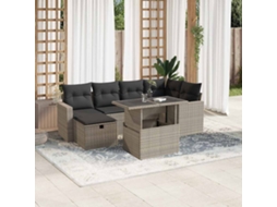 Vidaxl 7 Pcs Conj. Sofás Jardim Com Almofadões Vime Pe Cinzento-claro