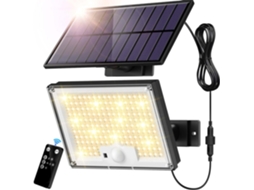 Luminária solar externa, 172 LEDs, 3 modos, sensor de movimento, IP65, branco quente. Brilvibera
