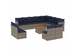 Conjunto de 13 Sofás para Jardim com Almofadões Vime Pe Cinzento MAISON EXCLUSIVE (90x200 cm)