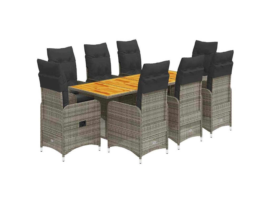 Conjunto 9 bistrô de jardim c/ almofadões VIDAXL vime PE cinzento