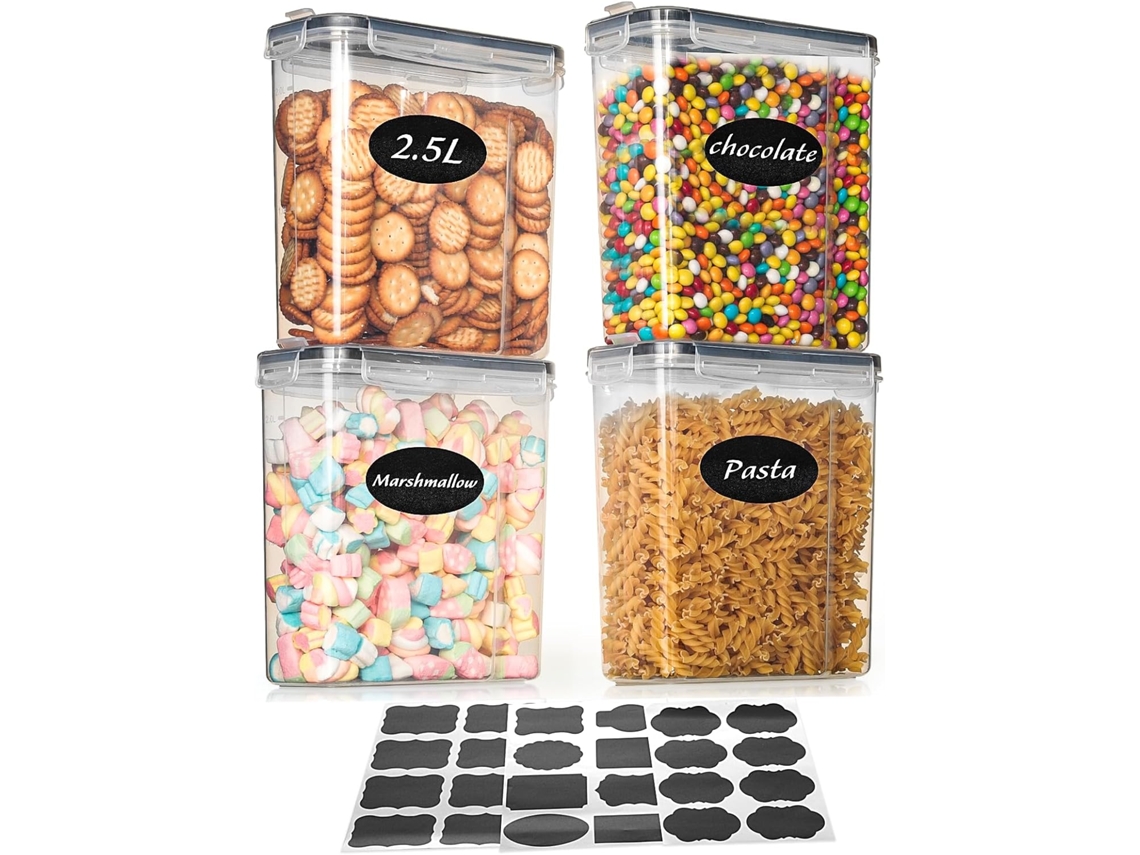 Conjunto 4 Potes Herméticos Aiqinu 2,5l, Armazenamento Alimentos Secos para Cozinha ESSÊNCIACASA