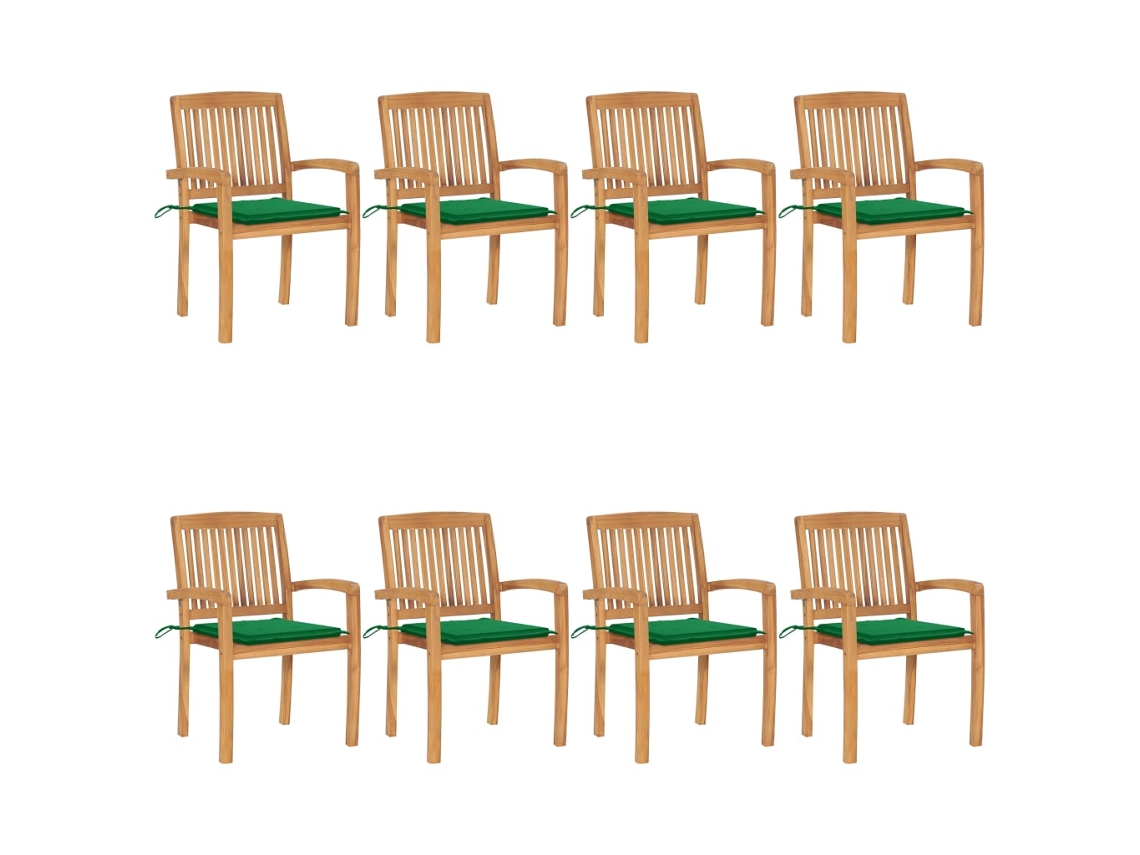 Vidaxl Cadeiras De Jardim Empiháveis C/ Almofadões 8 Pcs Teca Maciça
