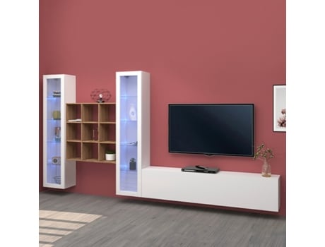 Armário de Tv Branco com Estante de Madeira 2 Colunas Onir Wh WEB FURNITURE