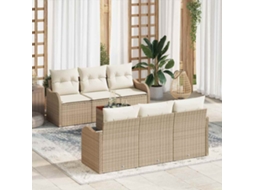 Vidaxl Conjunto De Sofá De Jardim 7 Unid. Bege E Creme Vime Pe