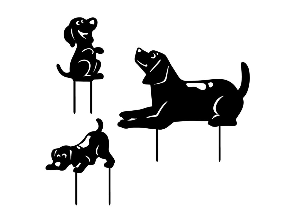 Decoração Jardim Silhueta Cachorro 3 Peças