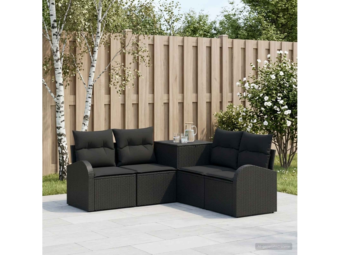 Vidaxl Conjunto De Sofás 5 Unid. Preto Rattan Poliéster E Aço