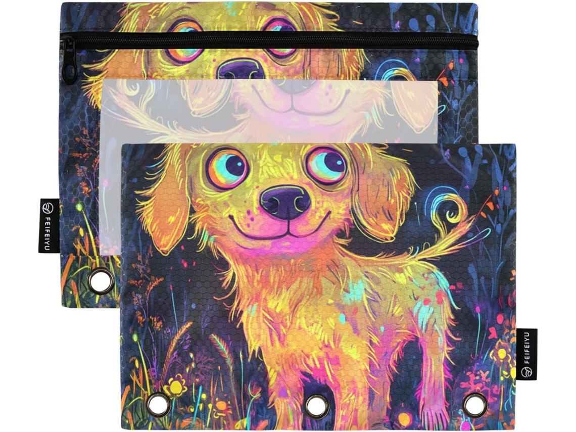 Pasta Plástica Chic Golden Retriever Com Janelas Transparentes, Bolsos Reforçados Com Ilhós E Zíper, 3 Compartimentos
