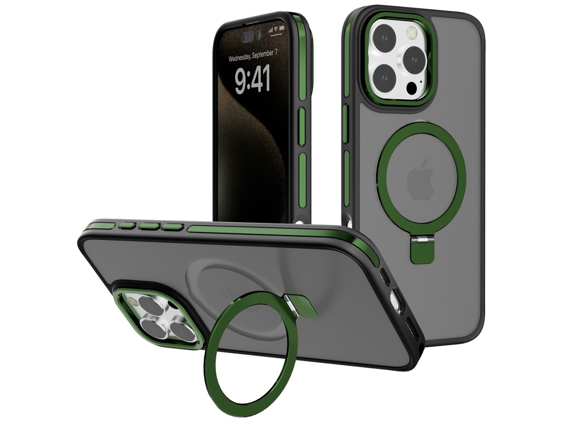 Suporte Casa Para Iphone 15 Pro Pele Sintética Magnética Verde