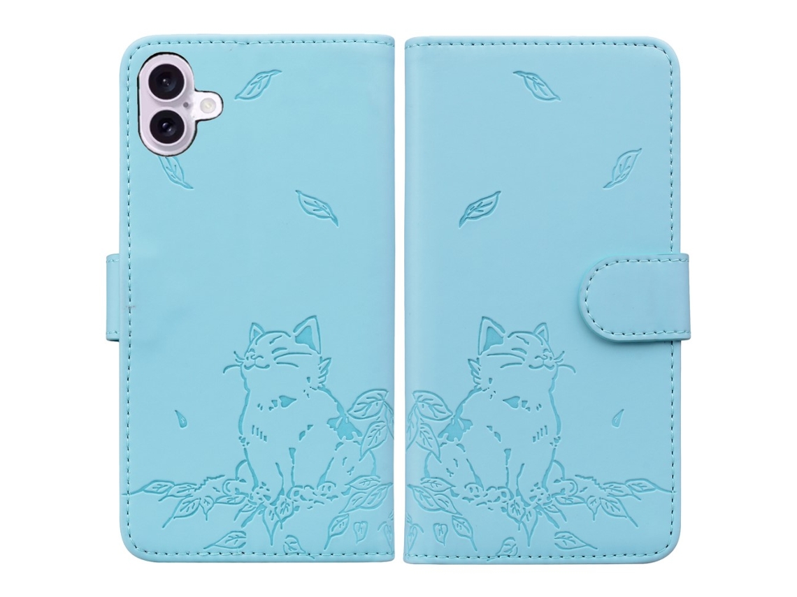 Capa Em Couro Pu, Para Apple Iphone 16 Azul Celeste