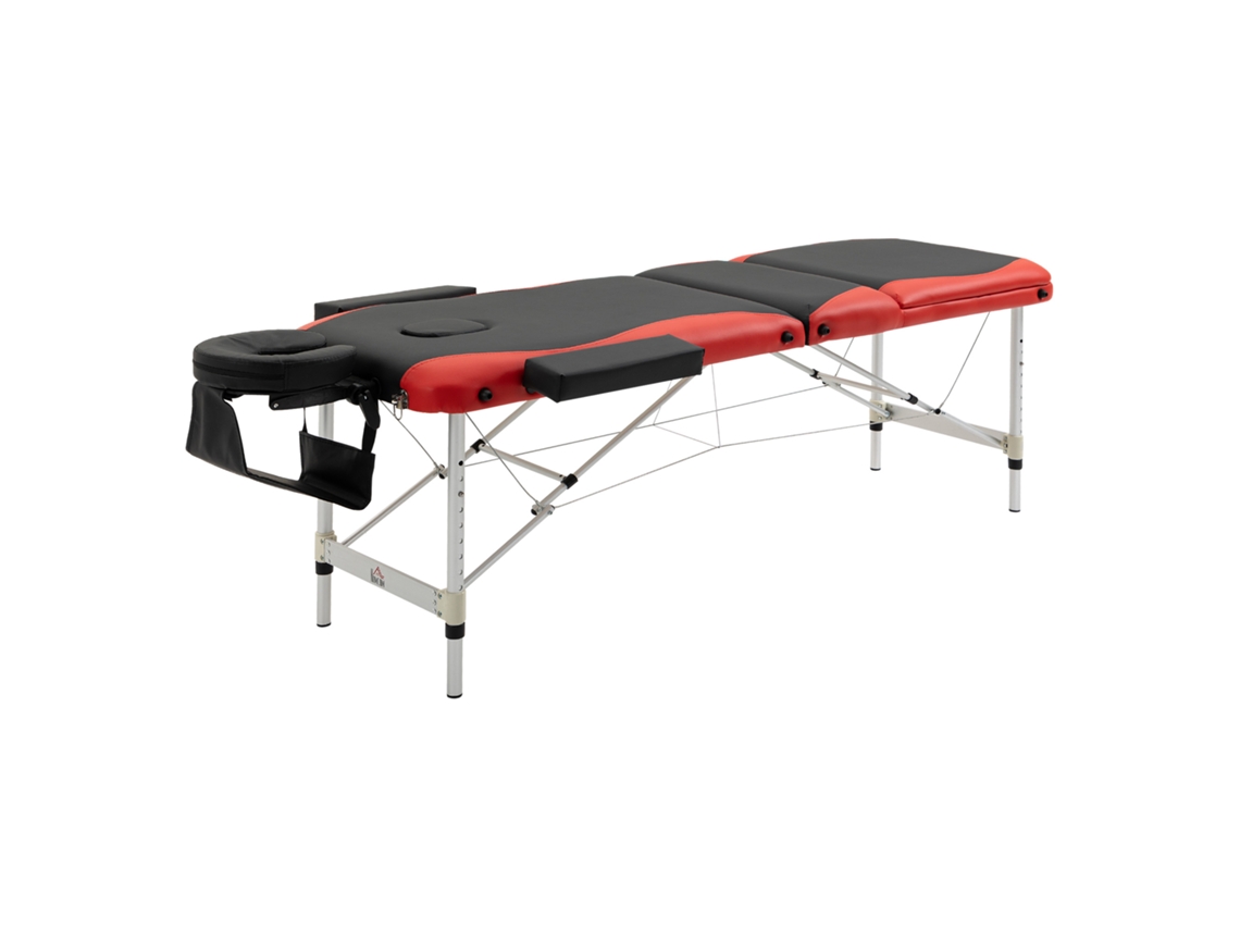 Mesa de Massagem 215x81x61 84cm Preto e Vermelho, Dobrável Portátil, Altura Ajustável com Apoio de Cabeça e Braços. Ge