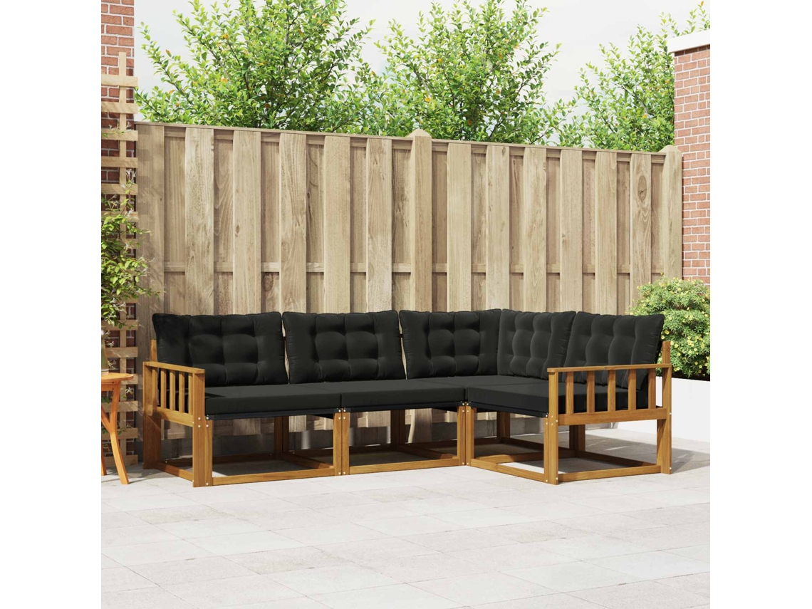 Vidaxl Conjunto De Sofás Para Exterior 4 Pcs Natural E Preto