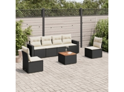 Vidaxl 7 Pcs Conjunto De Sofás P/ Jardim C/ Almofadões Vime Pe Preto