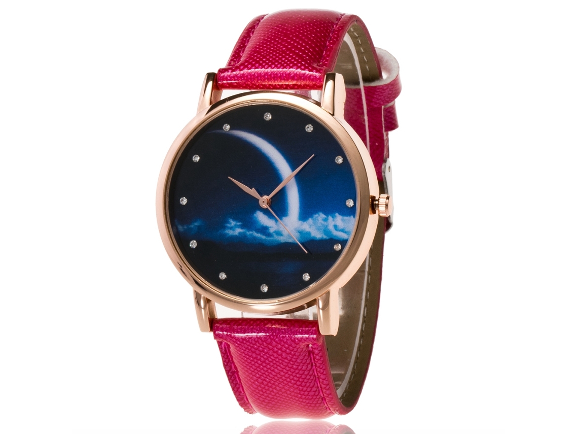 Relógio de Pulso Feminino Analógico de Quartzo com Correia de Couro Pu Simples Moda (vermelho)