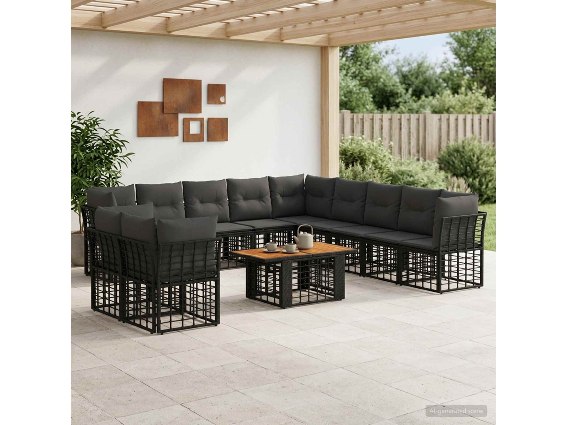 Vidaxl Conjunto De Sofá De Jardim 12 Unid. Preto E Cinza Escuro
