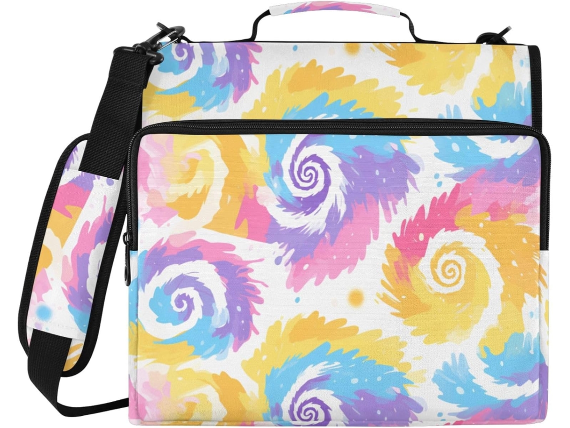 Pasta Portátil Com Estampa Tie Dye Colorida, Alça De 3 Argolas, 8cm E Bolso Com Zíper, Ideal O Ensino Médio, Com
