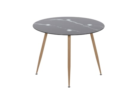 Mesa De Jantar Redonda Corin Ø 100 Cm, Tampo Efeito Mármore Preto, Pernas Efeito Madeira, Ideal Para Cozinha Ou Sala, 4 5 Pessoas Mog Casa