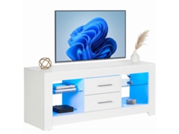 Suporte Para Tv De 55" Com Luzes Led De 12 Cores E Controle Remoto, Madeira E Vidro, 120x40x50cm, Branco