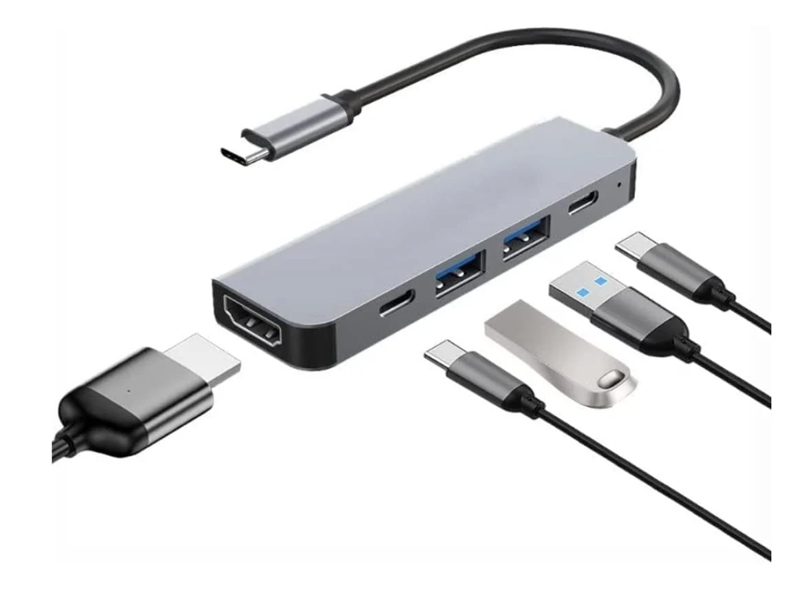 Adaptador Usb C Hub 5 Em 1 Slim Type C Hub Com 4k Hdmi Usb C 100 W Pd Usb 3.0 Ports Sliver Lalamoli