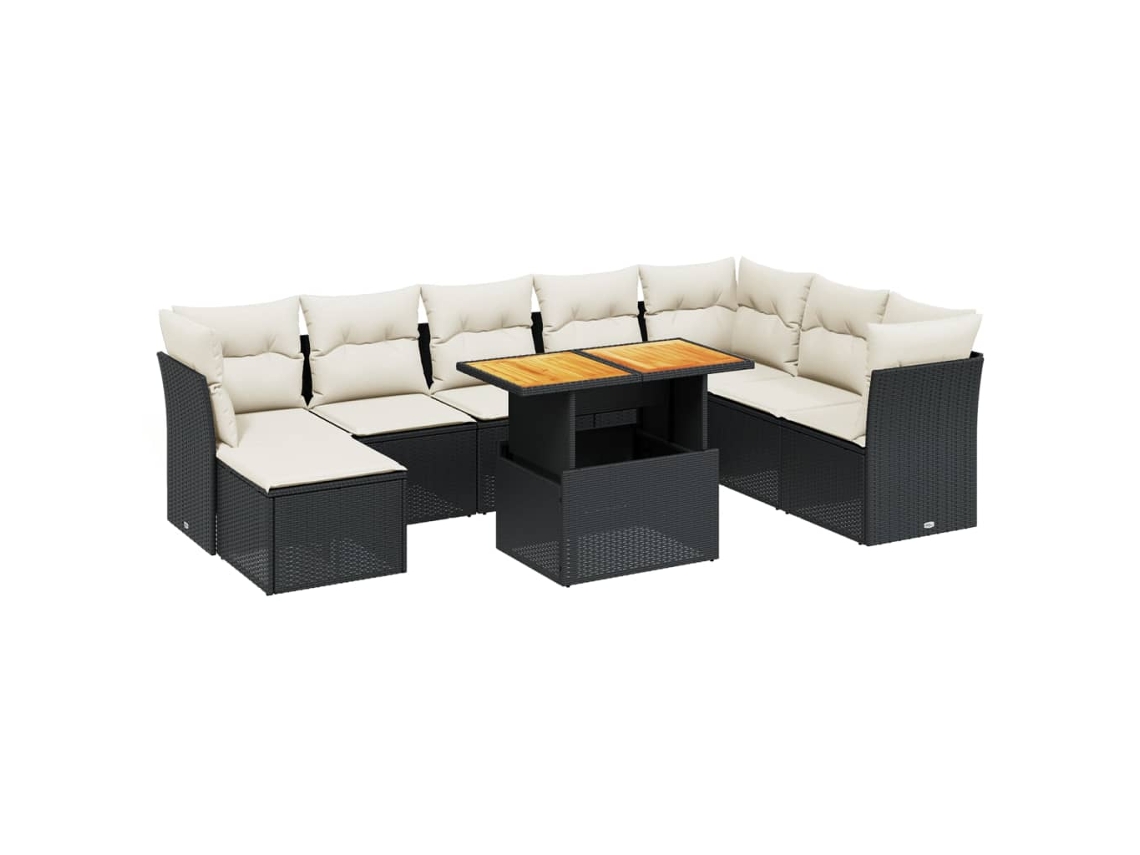 Conjunto de 9 Sofás para Jardim com Almofadões Vime Pe Preto MAISON EXCLUSIVE (9 pcs)