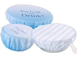 Set De 3 Voedselcovers - Herbruikbaar - Elastico - Conservação De Alimentos - Alternativa Ao Plástico - Tela Oxford Azul Claro - Proteção De Alimentos