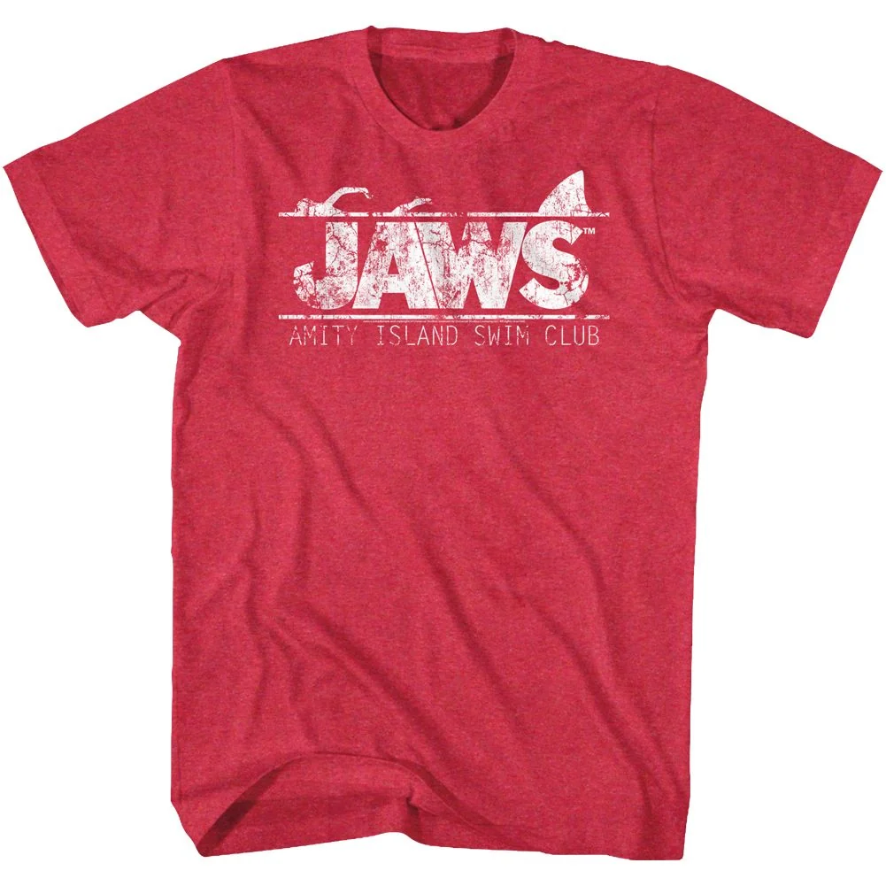 Rockinstone Jaws Movie Swim Club Heather Red Adult T-shirt Size:xxl