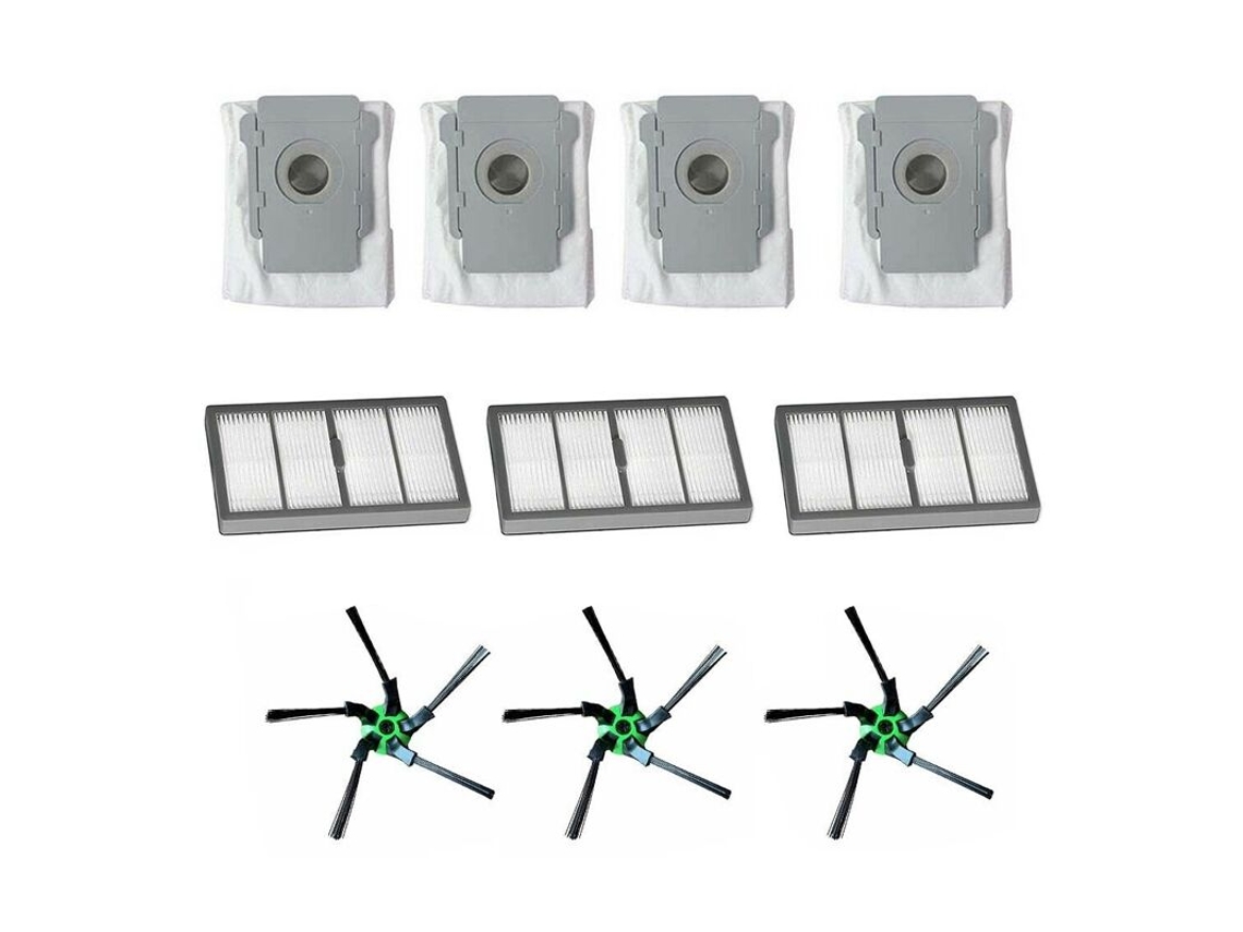3 Escovas Laterais + Filtros Adequados 4 Sacos De Aspirador Para O Robô Irobot Roomba S9 S9+