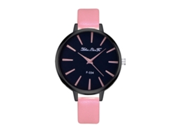 Relógio de Pulso Feminino de Quartzo com Pulseira de Couro Pu Estilo Moderno Rosa