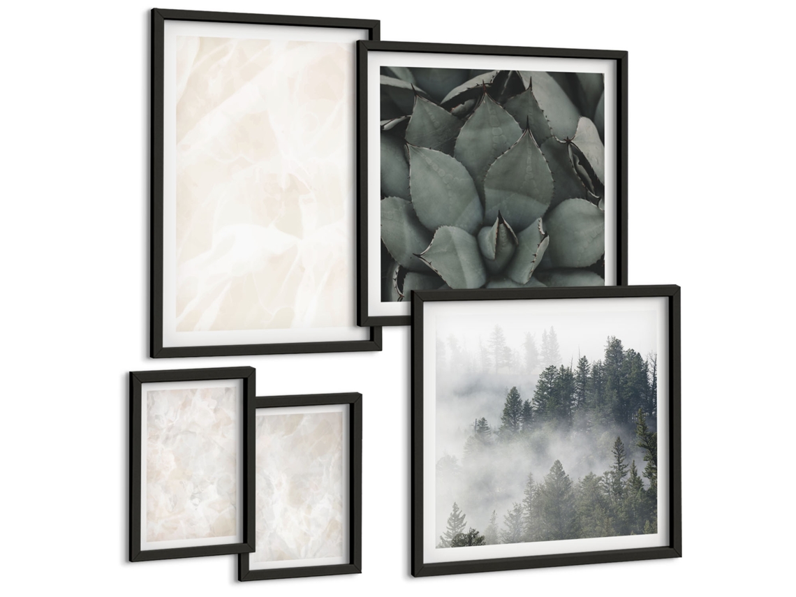 Galeria De Pinturas Murais Flores Abstratas Em Tons Pastel Moldura Preta Fotos Para O Escritório Espelharte (conjunto De 5 Imagens)