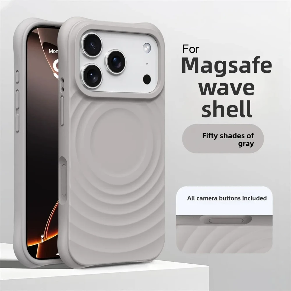 (cinza, Iphone 15) Capa Com Textura De Ondulação De Água, Compatível Com Carregamento Magnético Magsafe, Silicone Líquido
