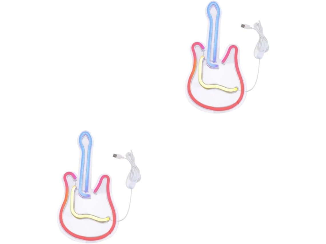 Conjunto de 2 Luminárias de Parede Decorativas em Acrílico com Led Neon em Formato de Guitarra para Quarto Ou Bar SFUSHOS