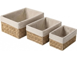 Conjunto De 3 Cestos De Armazenamento Empilháveis Em Rattan Com Forro De Linho.