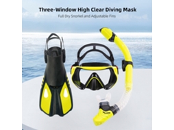 Máscara de Mergulho de Três Janelas, com Snorkel Dry e Nadadeiras Ajustáveis, Equipamento de Mergulho e Snorkeling S/MARCA